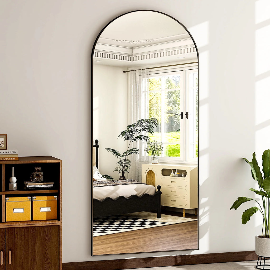 76"X34" Oversized Arched Metal Framed Standing Mirrors, Black