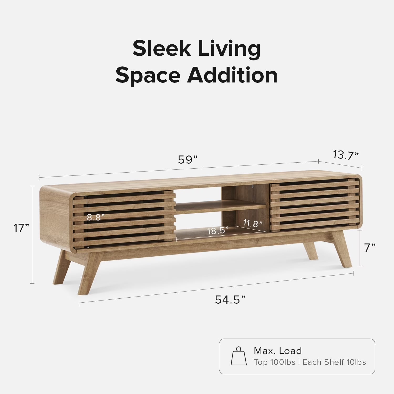 Ensley 59" Low Mid-Century Modern TV Stand Console for TV under 70", Oak
