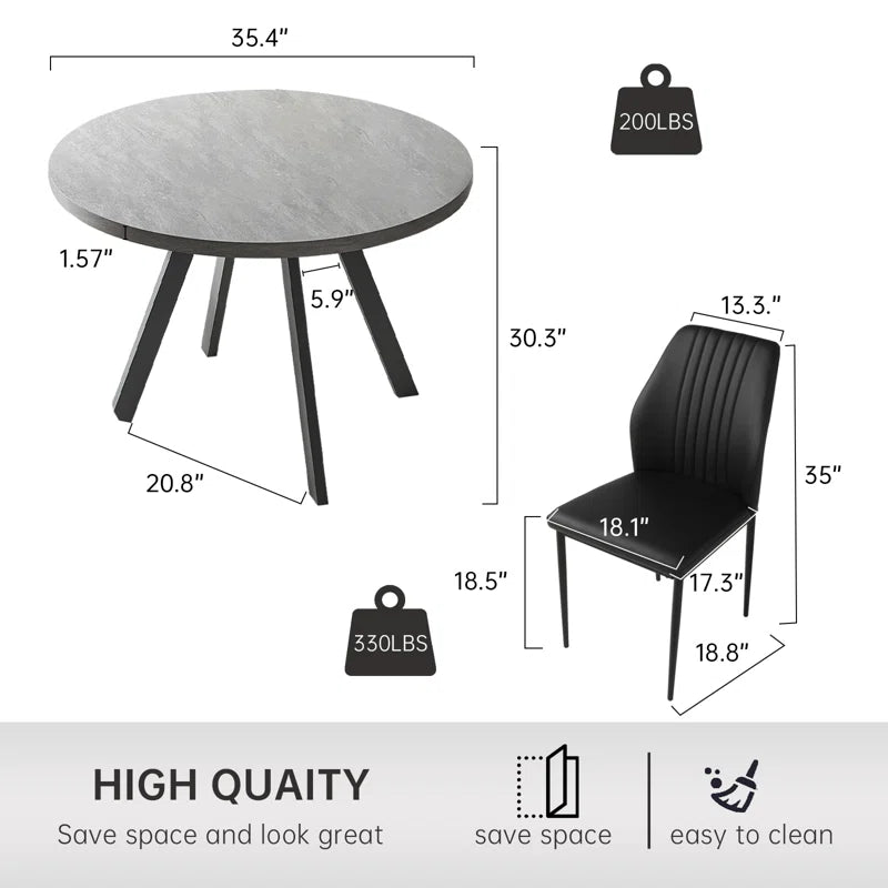 Siefert 35.4'' round Dining Table Set, Kitchen Dining Table and 4 Dining Chairs