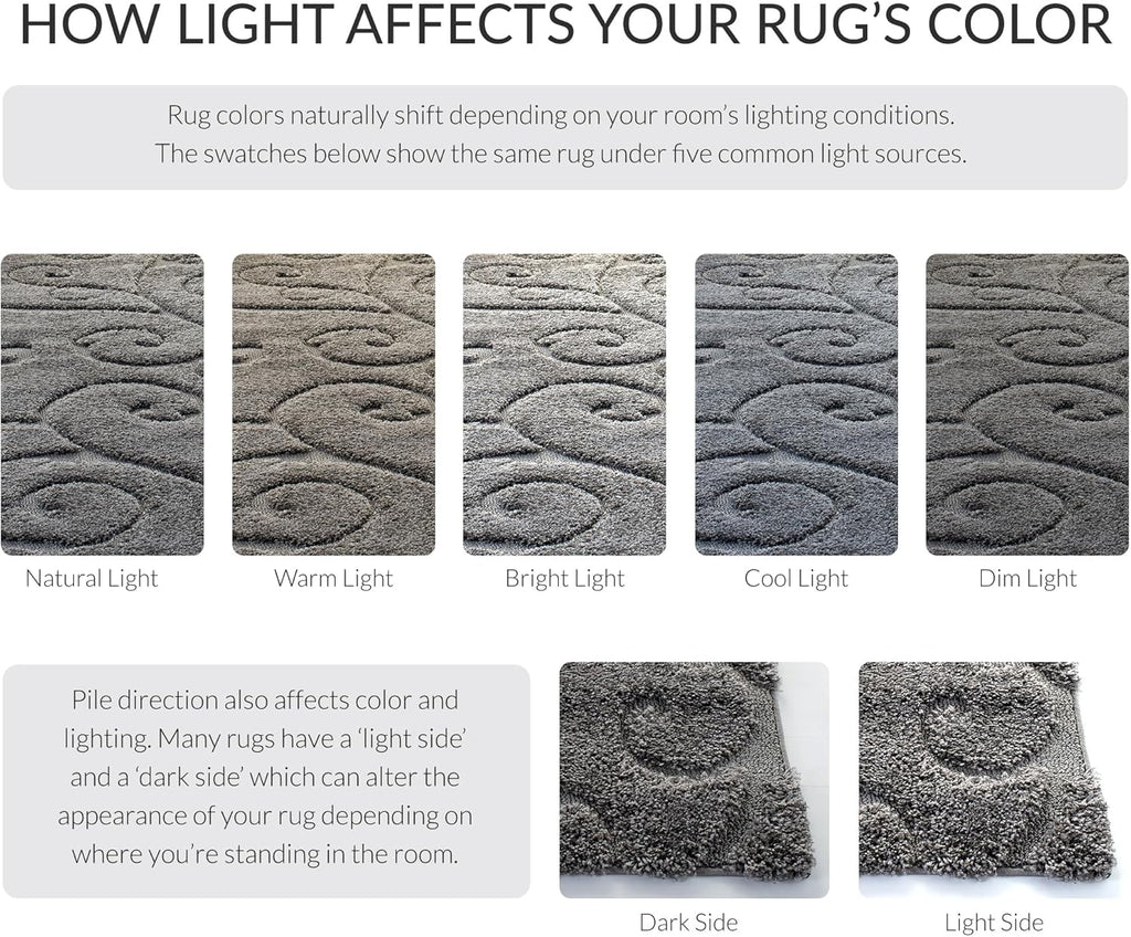 Florida Shag Collection Area Rug - 6'7" Square, Grey, Scroll Design, Non-Shedding & Easy to Clean, High-Low Plush Pile, Ideal for Living Room, Bedroom, Dining Space (SG455-8013)