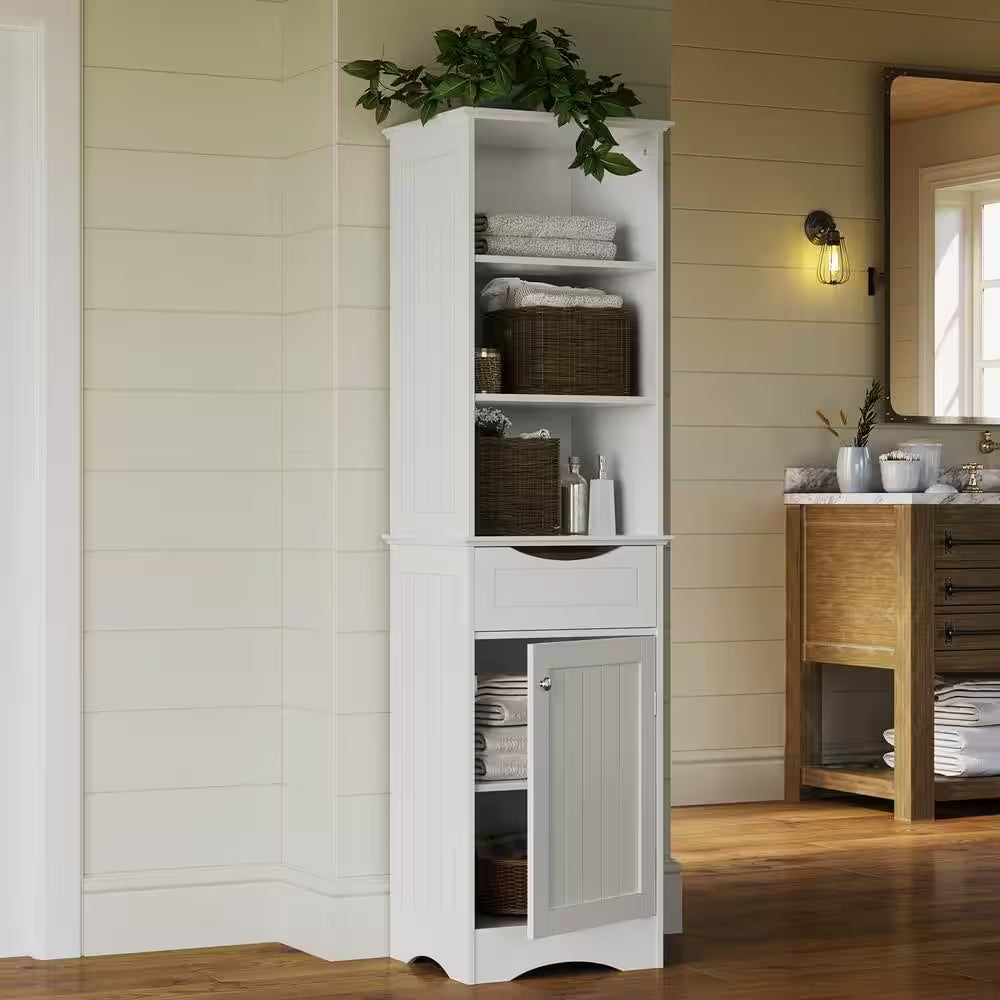 Ashland 16.5 In. W X 13 in D X 60 In. H White Linen Cabinet Tall Bathroom Storage Organizer with Drawer and Shelves